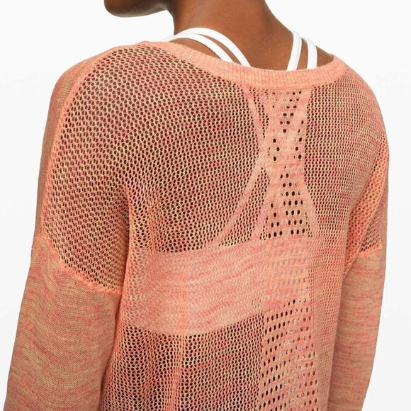 NWOT Well Being Crew Sweater Linen Heathered Speckle Coral Peach-Size XS - Picture 2 of 11